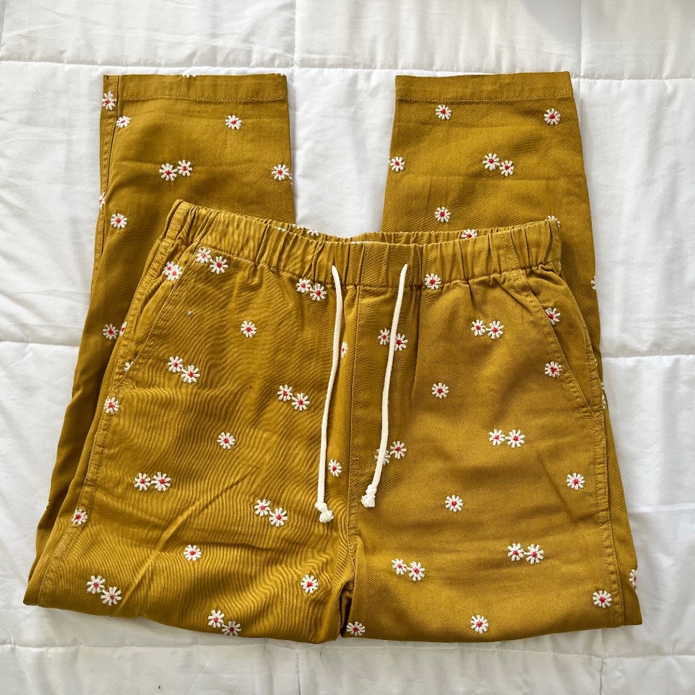 Madewell Drawstring Classic Straight Pants: Daisy Embroidered Edition
